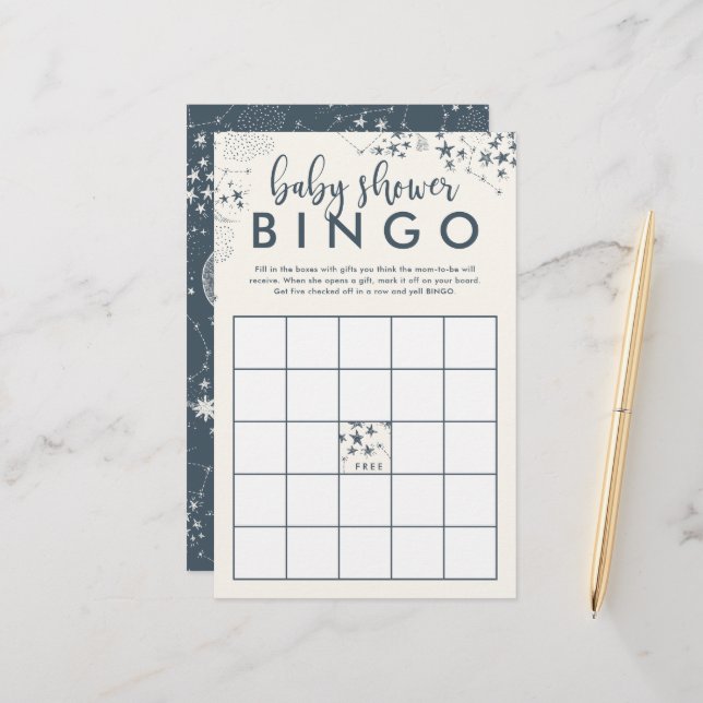 Mitternacht Blue Starry Night Baby Dusche Bingo (Vorderseite/Rückseite Beispiel)