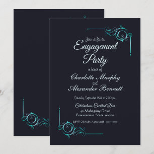 Mitternacht Blue & Turquoise Engagement Party Einl Einladung