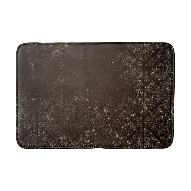 Mitternacht Bronze Romance | Satiny Grunge Damask Badematte (Vorderseite)
