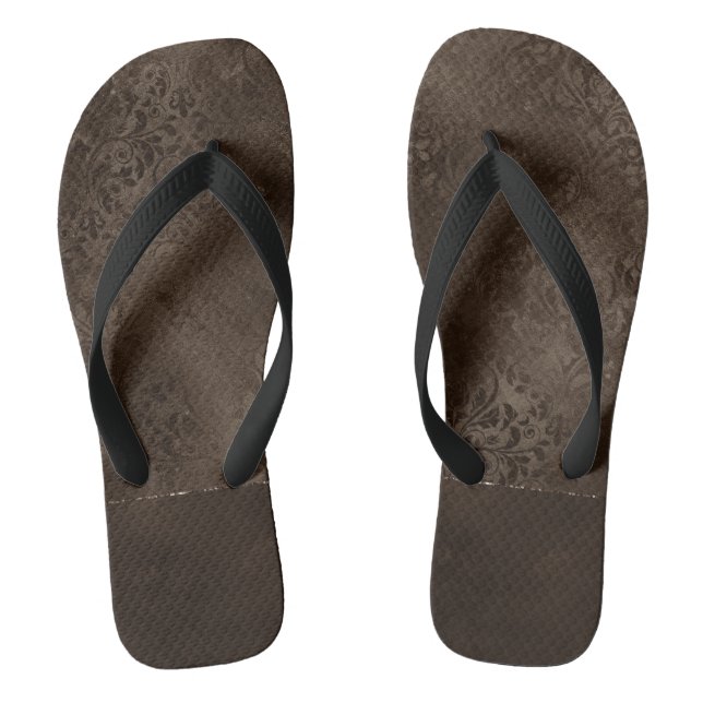 Mitternacht Bronze Romance | Satiny Grunge Damask Flip Flops (Fußbett)