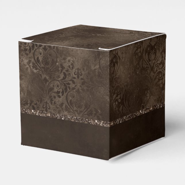 Mitternacht Bronze Romance | Satiny Grunge Damask Geschenkschachtel (Vorderseite)