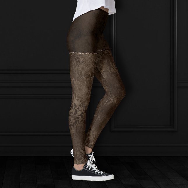 Mitternacht Bronze Romance | Satiny Grunge Damask Leggings (Von Creator hochgeladen)