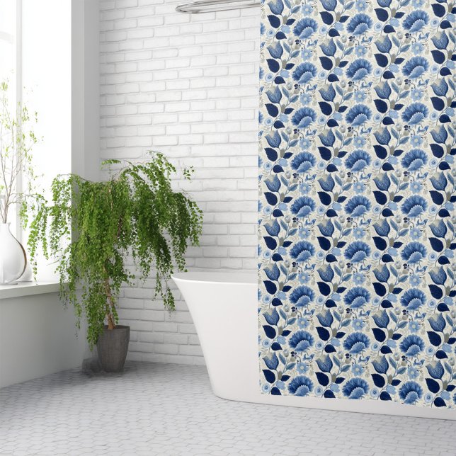 Mitternacht Delft Garden Vintag Duschvorhang (Blue Botanical Shower Curtain)