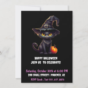 Mitternacht die witzige schwarze Katze Einladung