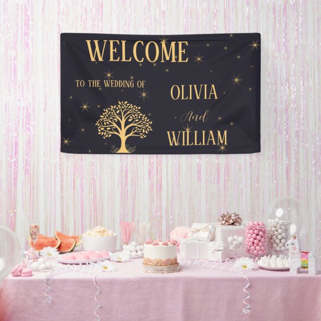 Mitternacht Elegance: Dunkle blaue Hochzeit Banner (Party)