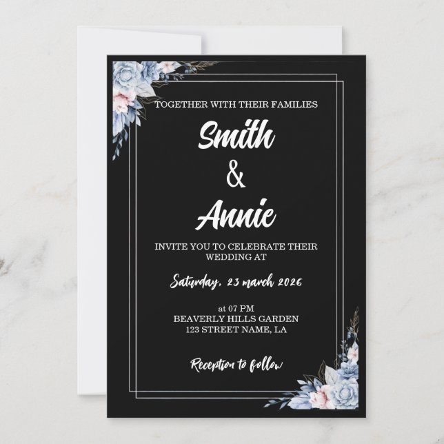 Mitternacht Elegance Wedding Invitation Template - Einladung (Vorderseite)