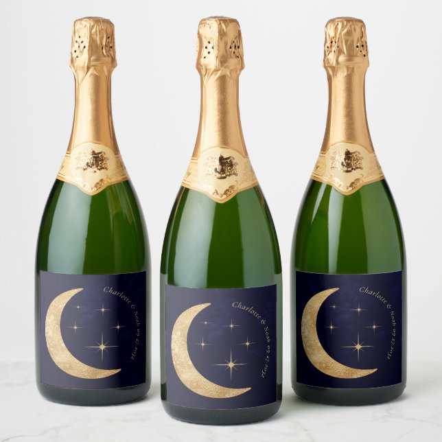 Mitternacht Elegant Celestial Gold Moon Stars Hoch (Flaschen)