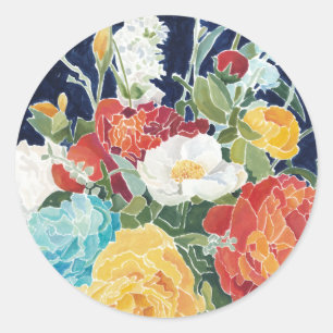 Mitternacht Florals I Runder Aufkleber