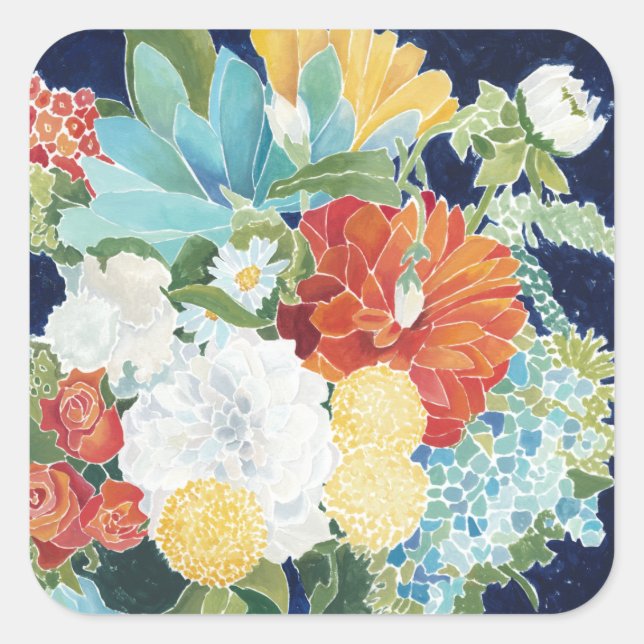 Mitternacht Florals III Quadratischer Aufkleber (Vorderseite)