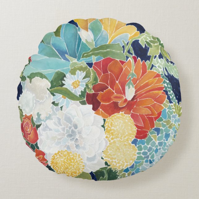 Mitternacht Florals III Rundes Kissen (Vorderseite)