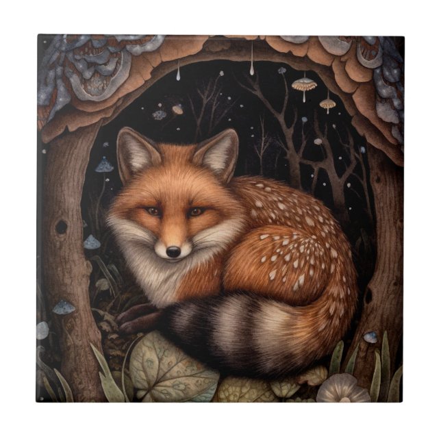 Mitternacht Fox Keramik Tile Fliese (Vorderseite)
