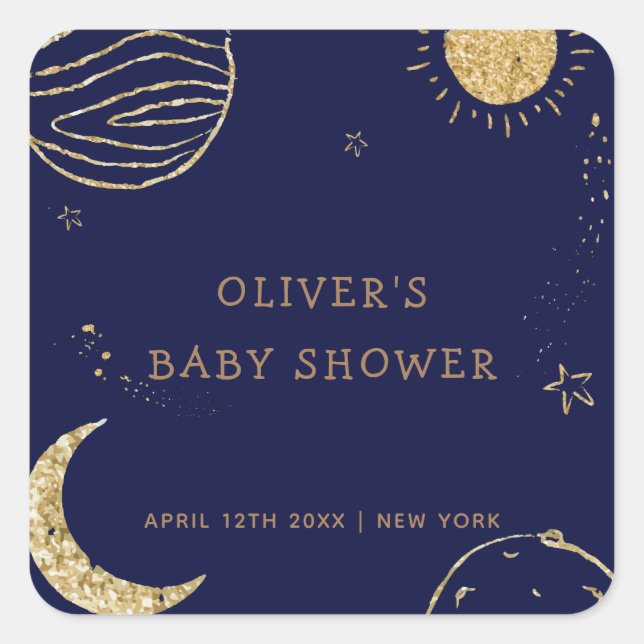 Mitternacht Galaxy Moon Star Babydusche Quadratischer Aufkleber (Vorderseite)