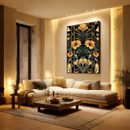 Mitternacht Gold Bloom Art Deco Poster