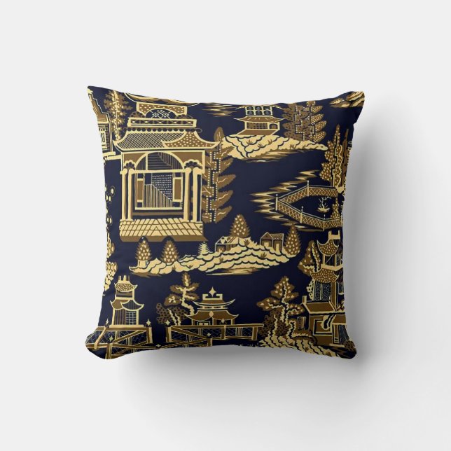 Mitternacht Golden Pagoda Teahouse Kissen (Vorderseite)