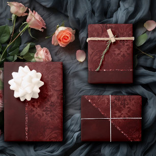 Mitternacht Henna Romance   Red Satiny Grunge Dama Geschenkpapier Set