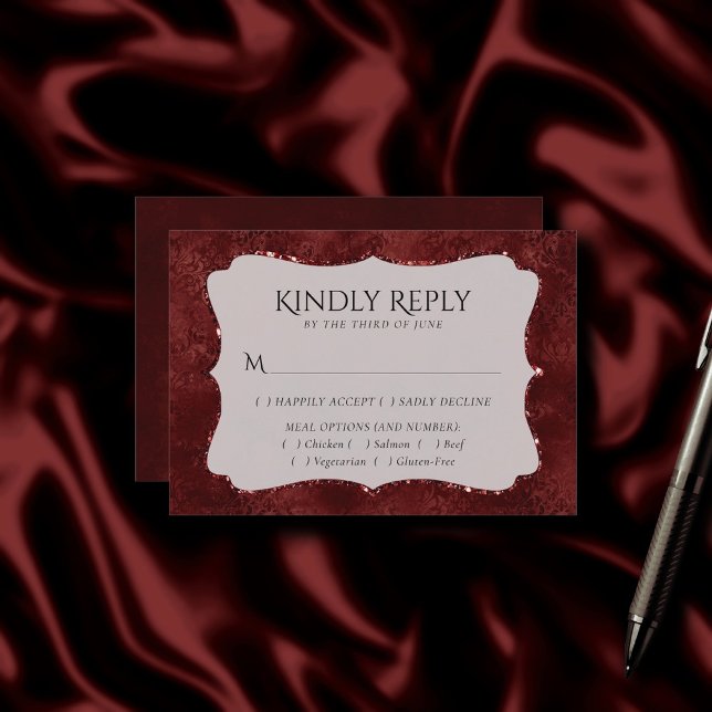 Mitternacht Henna Romance | Red Satiny Grunge Entr RSVP Karte (Von Creator hochgeladen)