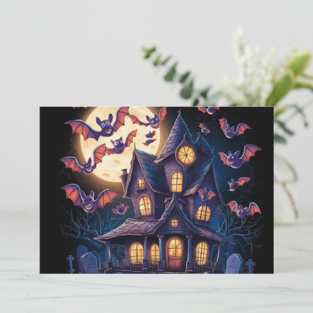 Mitternacht im Spuk Anwesen Einladung (Stehend Vorderseite)