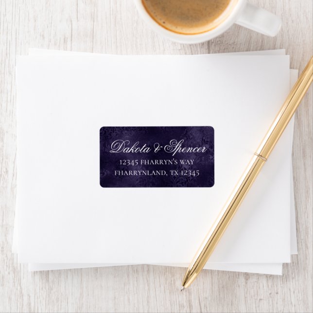 Mitternacht Indigo Romance | Satiny Grunge Damask Adressaufkleber (Insitu)