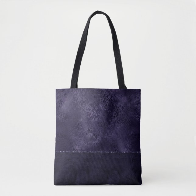 Mitternacht Indigo Romance | Satiny Grunge Damask Tasche (Vorderseite)