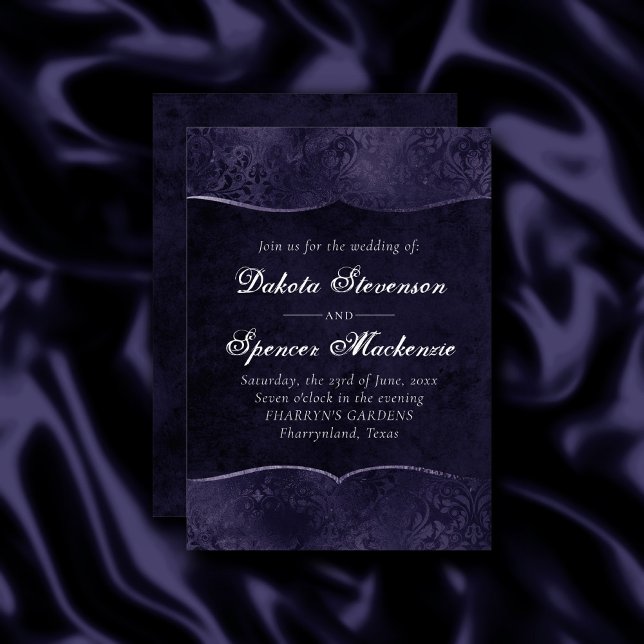 Mitternacht Indigo Romance | Satiny Grunge Wedding Einladung (Von Creator hochgeladen)