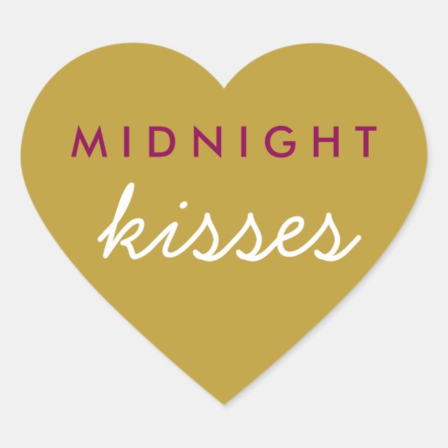 Mitternacht Kisses Wedding Party Magenta Gold Herz-Aufkleber (Vorderseite)