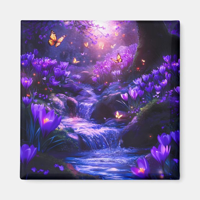 Mitternacht Lavender Kaskade-Blüten Magnet (Vorne)