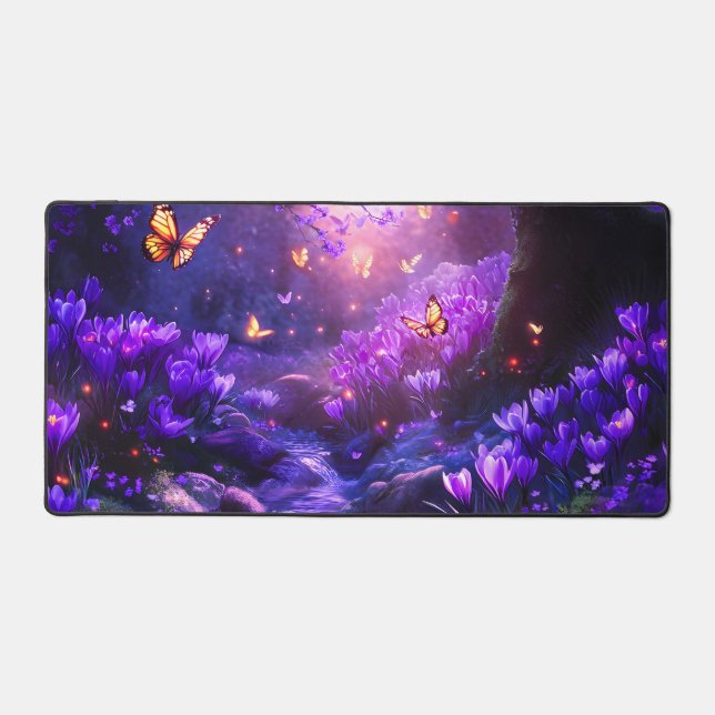 Mitternacht Lavender Kaskade-Blüten Schreibtischunterlage (Vorderseite)