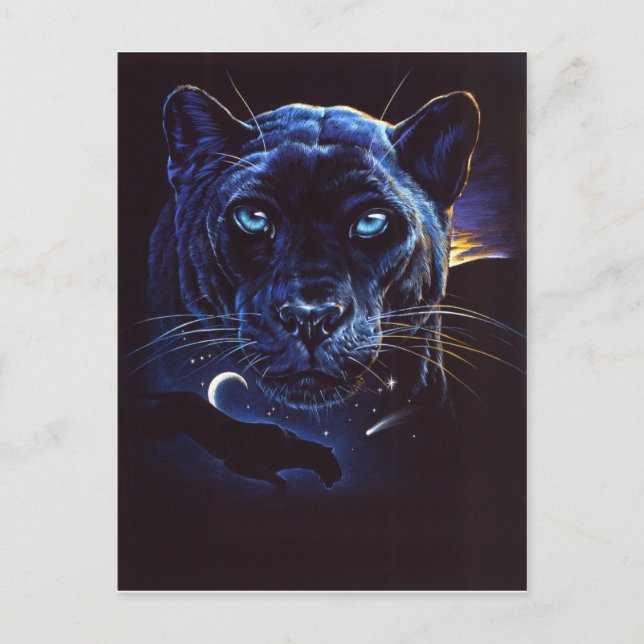 Mitternacht Leopard Portrait Postkarte (Vorderseite)