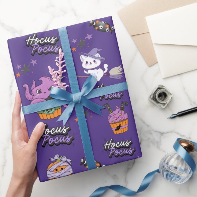 Mitternacht lila Hocus Pocus Hexenkatze Halloween Geschenkpapier (Schenken)