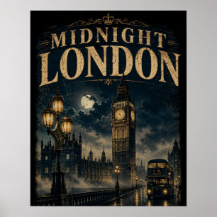 Mitternacht London Big Ben Nacht Moody Poster
