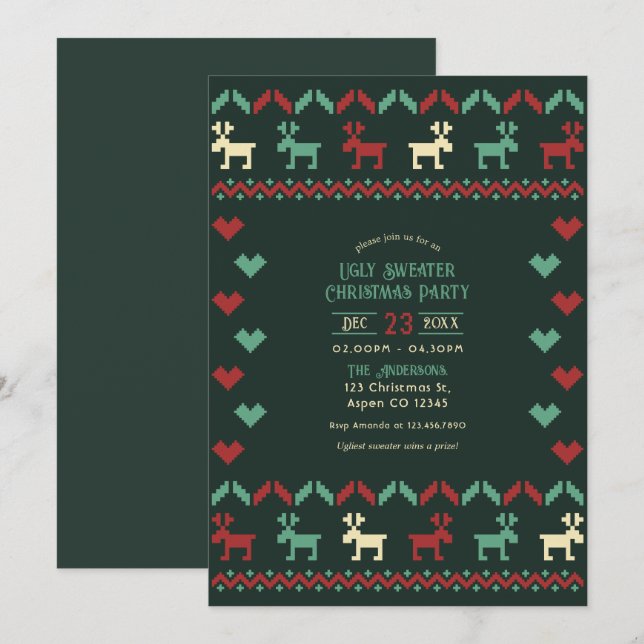 Mitternacht Mistletoe Ugly Sweater Christmas Party Einladung (Vorne/Hinten)