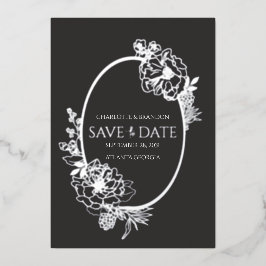 Mitternacht Moderner Blumenstrauß Save the Date Folieneinladung