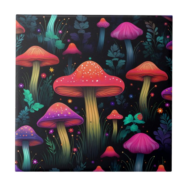 Mitternacht Mushrooms Tile Fliese (Vorderseite)