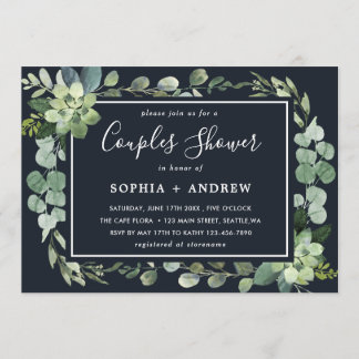 Mitternacht Navy Blue Succulent Couples Dusche Einladung