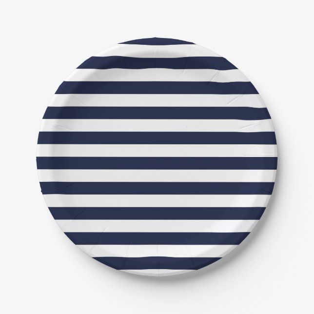 Mitternacht Navy Blue und White Stripes Pappteller (Vorderseite)