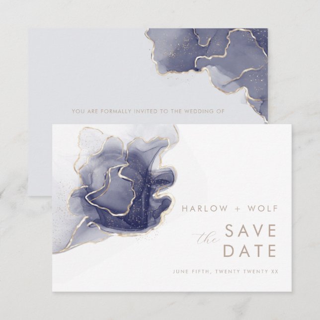 Mitternacht Navy Gold Elegante Moderne Save the Da Date (Vorne/Hinten)