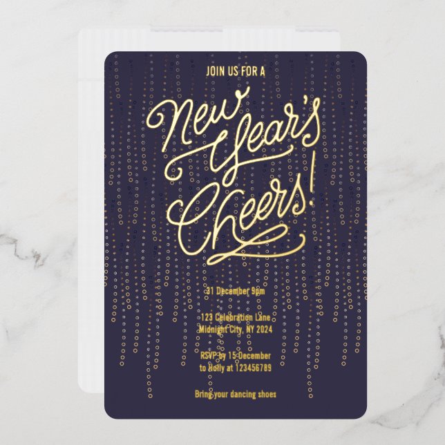 Mitternacht neue Jahre Cheers Foil Einladung (Briefumschlag)