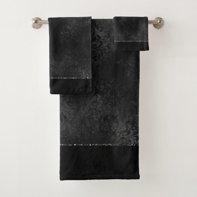 Mitternacht Onyx Romance | Black Satiny Grunge Dam Badhandtuch Set (Insitu)