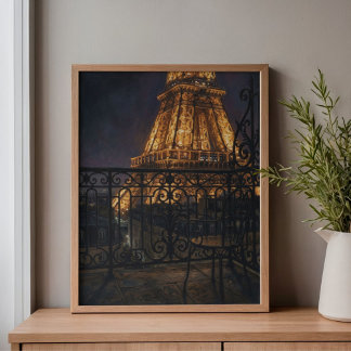 Mitternacht Paris Eiffelturm Balkon Leinwanddruck