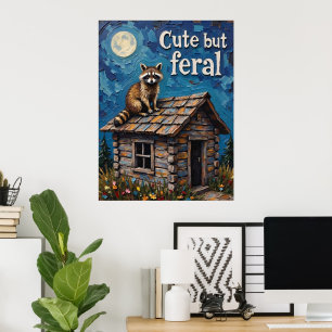 Mitternacht Prowler: Raccoon im Mondlicht Poster