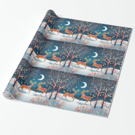 Mitternacht-Rendeeers glänzendes Wrapping Paper Geschenkpapier