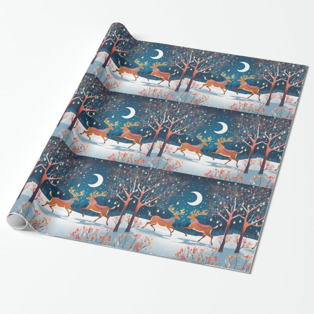 Mitternacht-Rendeeers glänzendes Wrapping Paper Geschenkpapier (Ungerollt)
