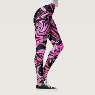 "Mitternacht Rose: Die rosa und schwarze Marmorfus Leggings
