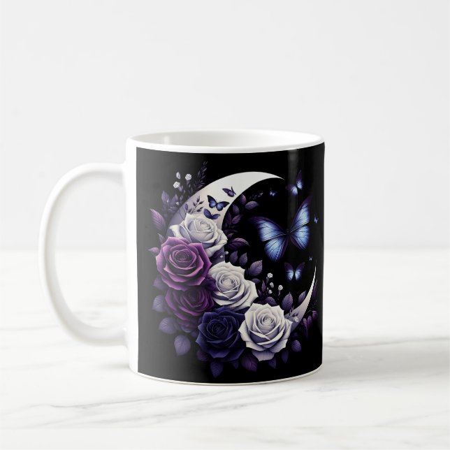 Mitternacht Rose, Halbmond und Schmetterlinge Kaffeetasse (Links)