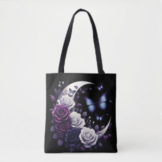 Mitternacht Rose, Halbmond und Schmetterlinge Tasche