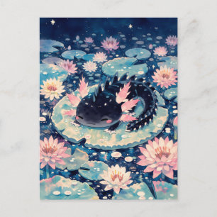 Mitternacht-Schwarzer-Kawaii-Axolotl-Teich Postkarte