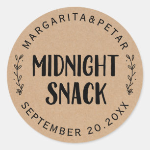 Mitternacht Snack Rustic Wedding Runder Aufkleber