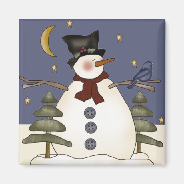 Mitternacht Snowman Weihnachten und Winter Magnet (Vorne)