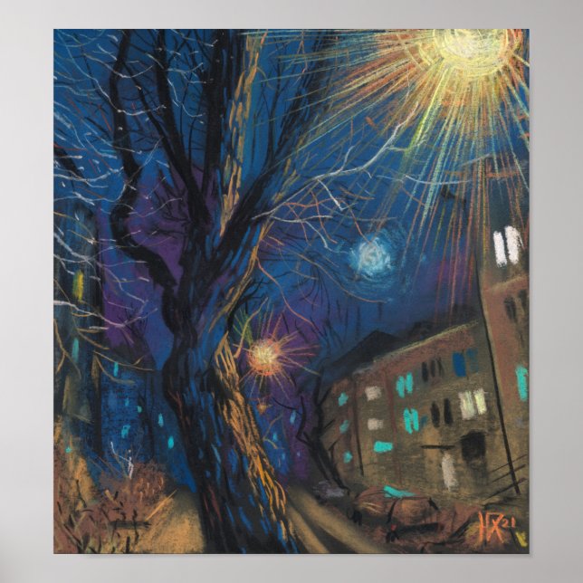 Mitternacht Sonne, Nachtstraßen Landschaftsbild Poster (Vorne)
