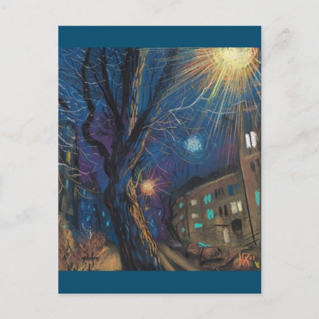 Mitternacht Sonne, Nachtstraßen Landschaftsbild Postkarte (Vorderseite)